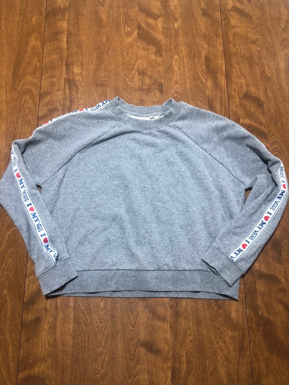 Vans I Love My Vans Arm Stripe Crewneck Grey Sweatshirt Crop Women's Medium